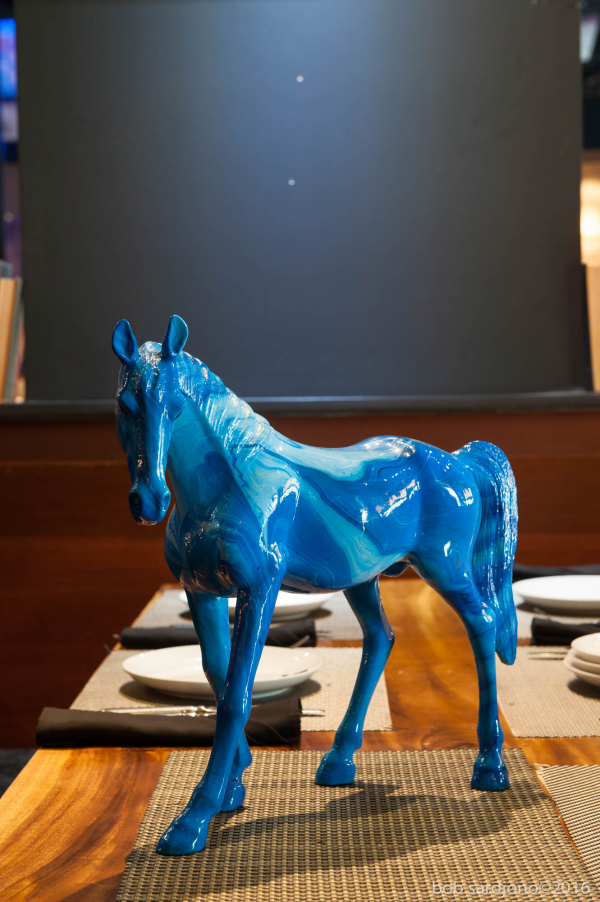 "Blue Horse “sculpture painted ceramic 